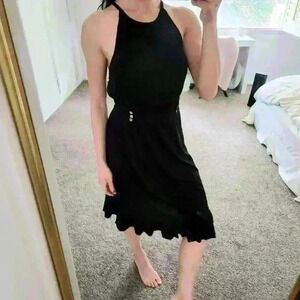 Vintage Juicy Couture Black Halterneck Black Dress Midi Knee Length Modal